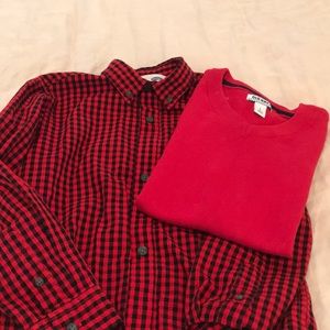 Red and black shirt with red vest